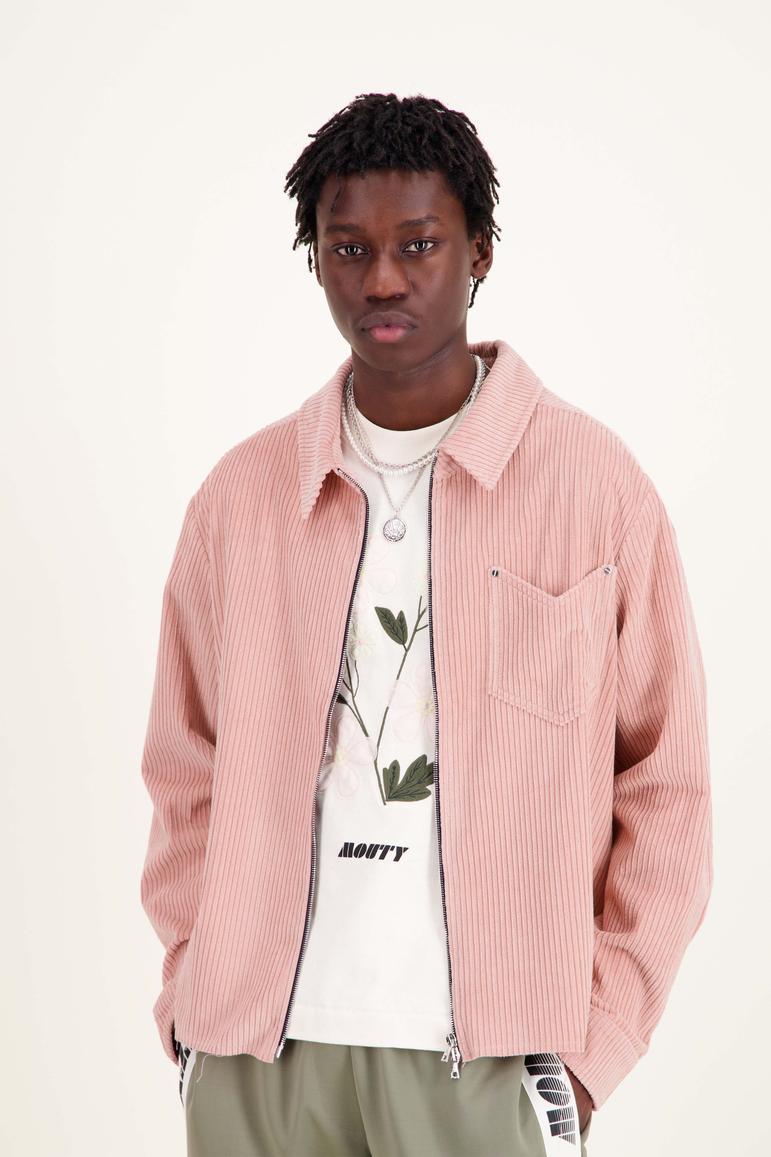 Pink zipped Andy shirt for men in corduroy - MOUTY