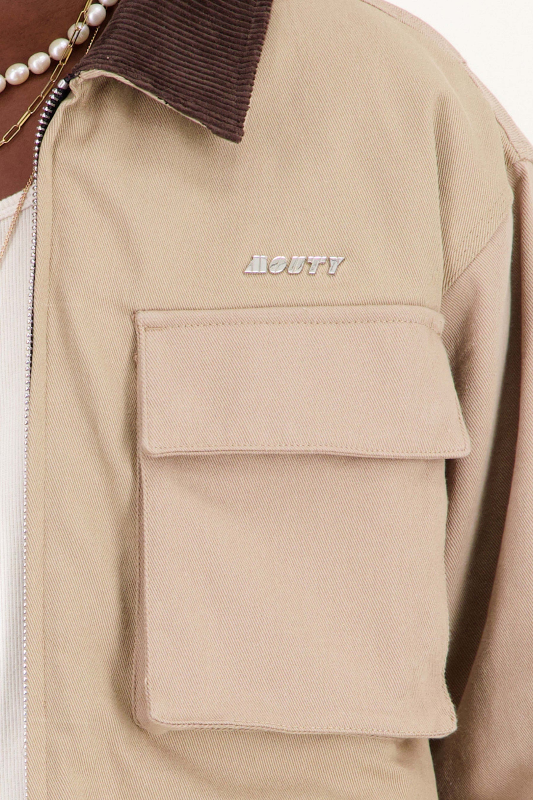 Worker style jacket with pockets in beige cotton for men MOUTY