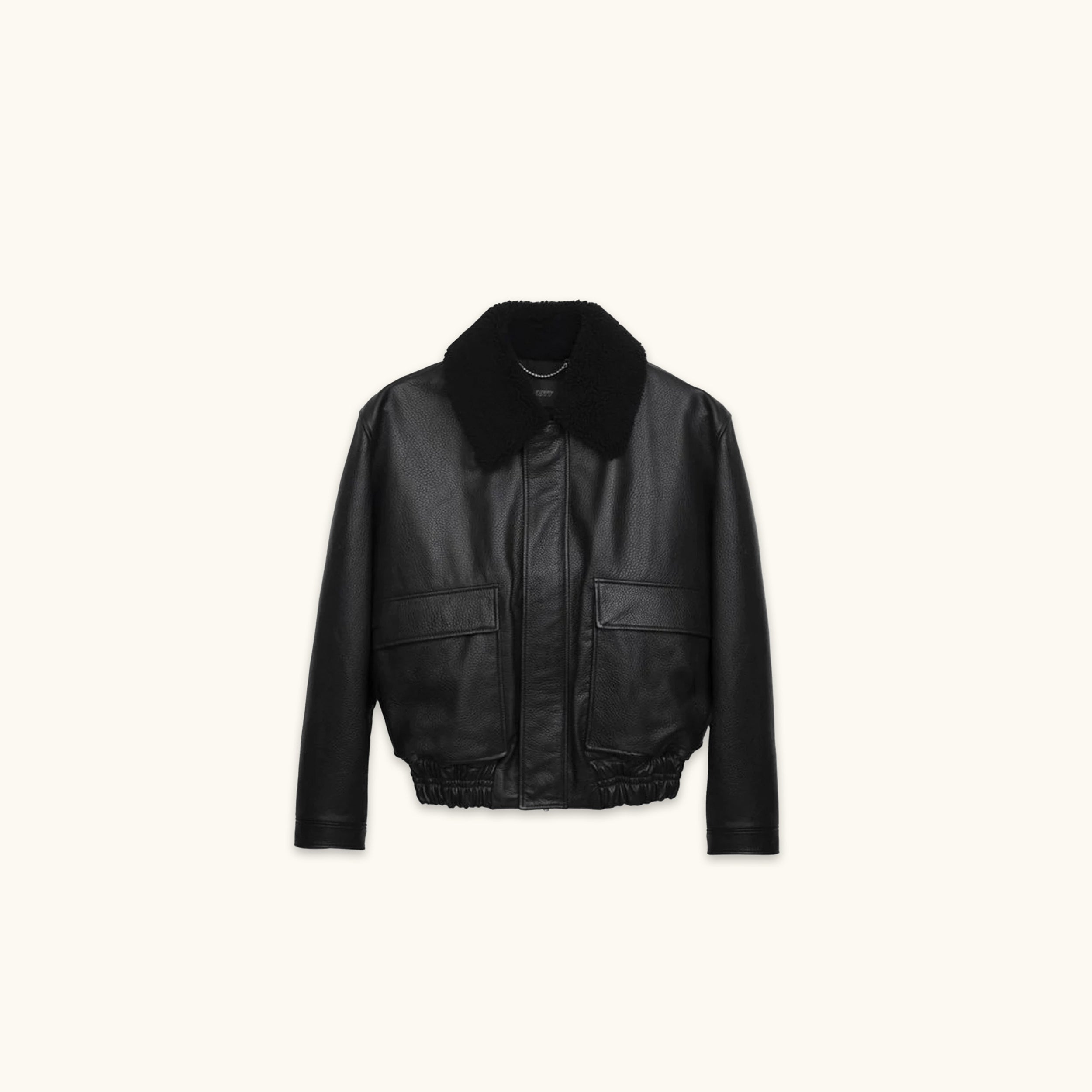 Blouson homme aviateur en cuir noir grainé MOUTY