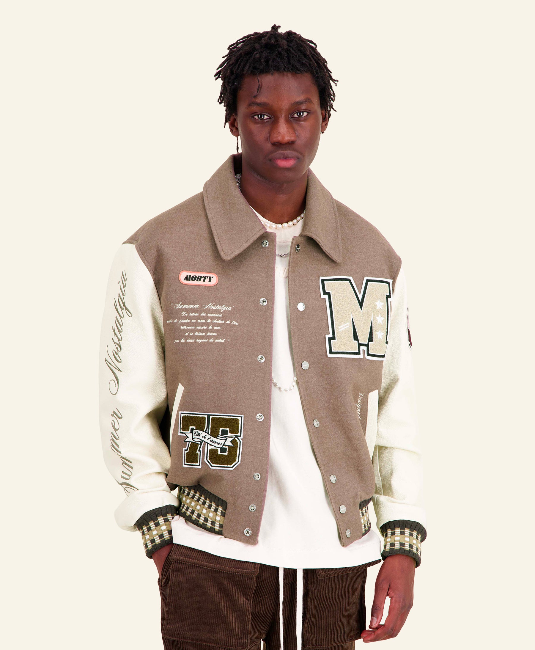 BEIGE VARSITY JACKET