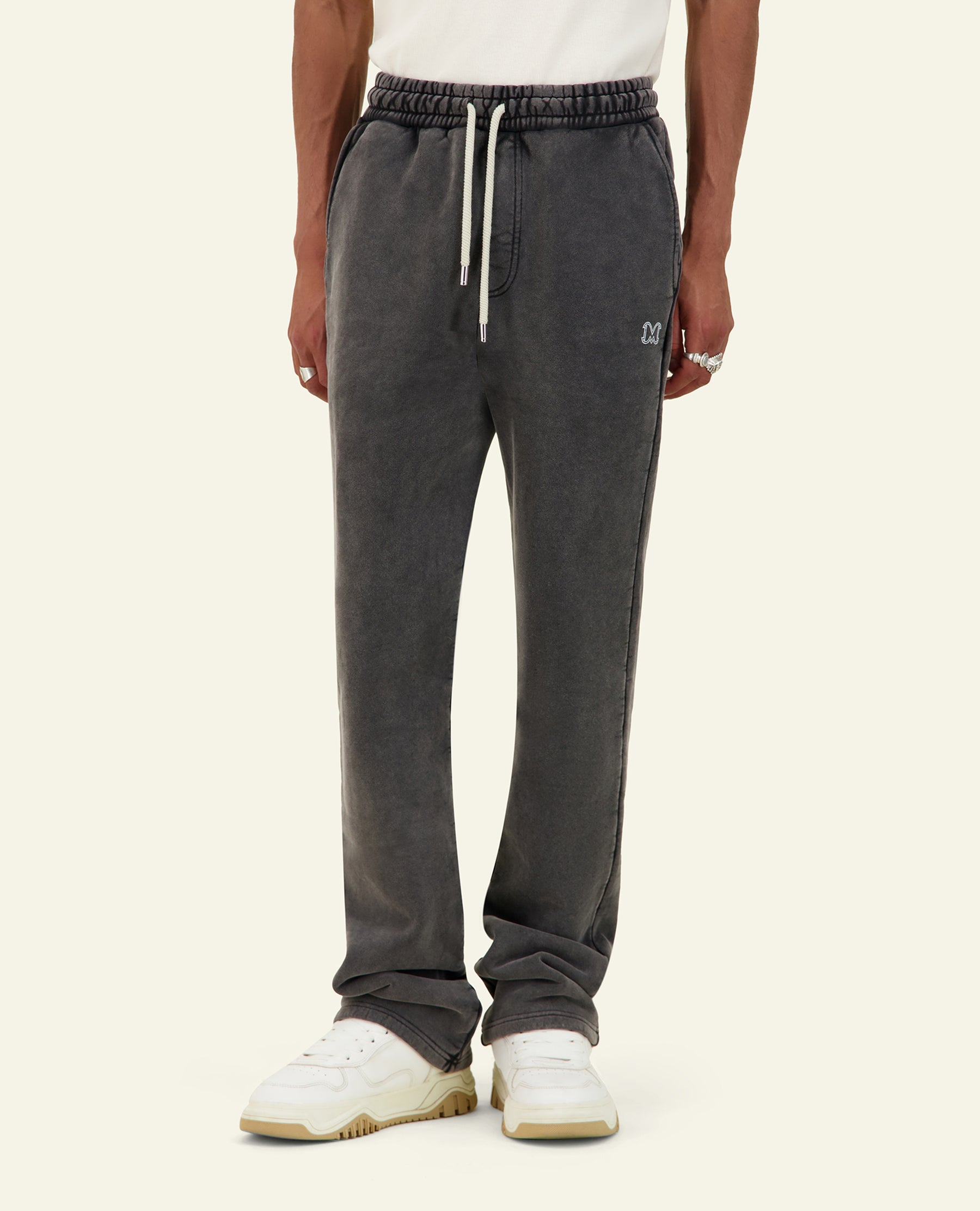 BLACK WASHED FLARE JOGGING PANTS