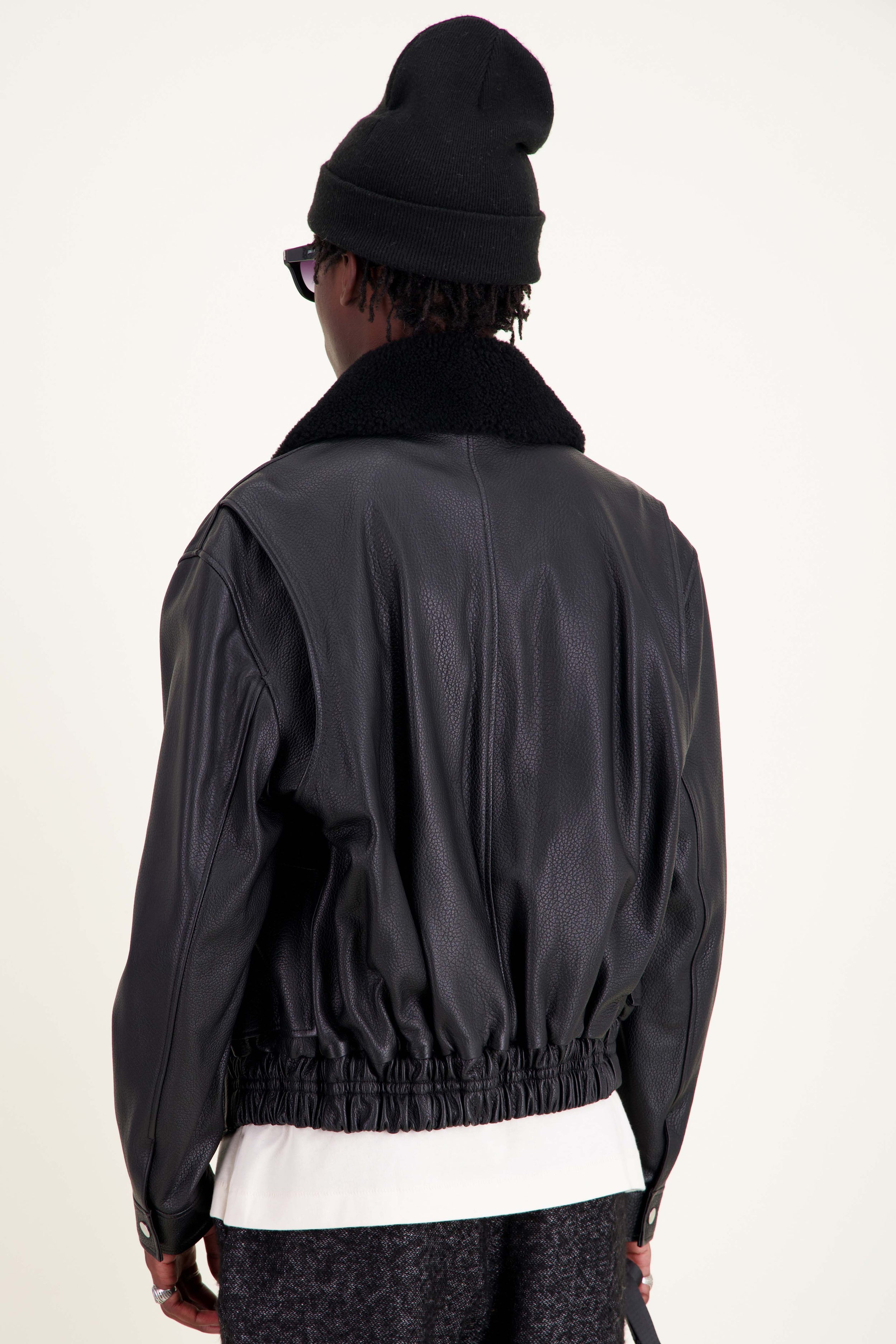 Men's aviator jacket in black grained leather - MOUTY