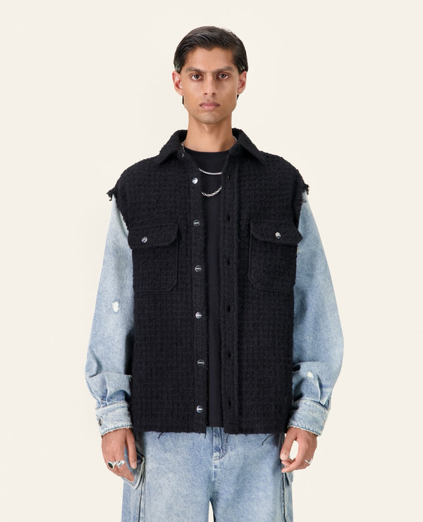 DITA SHIRT IN DENIM AND BLACK TWEED