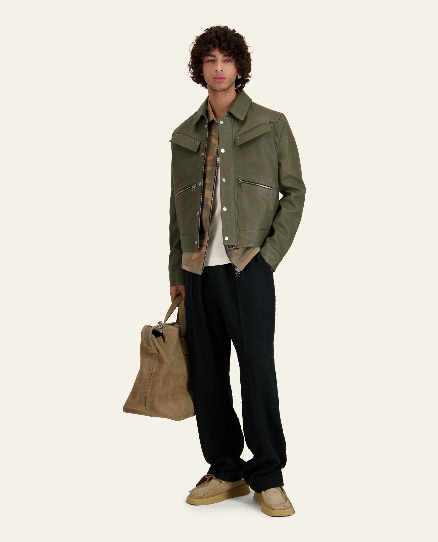 VESTE EN CUIR RODEO KHAKI