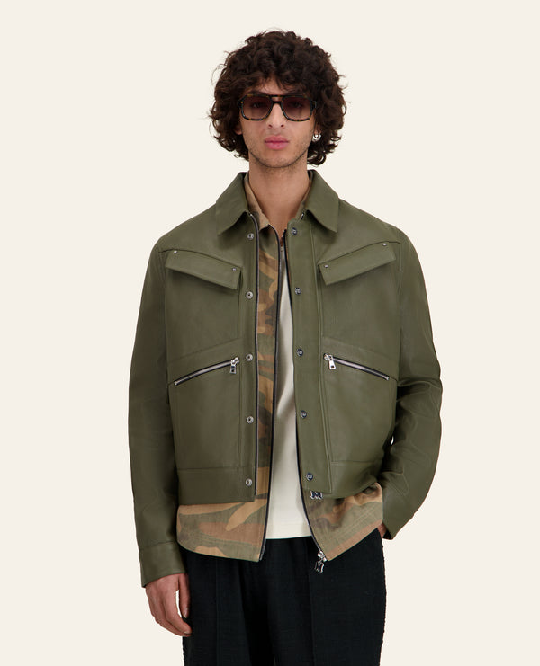 VESTE EN CUIR RODEO KHAKI