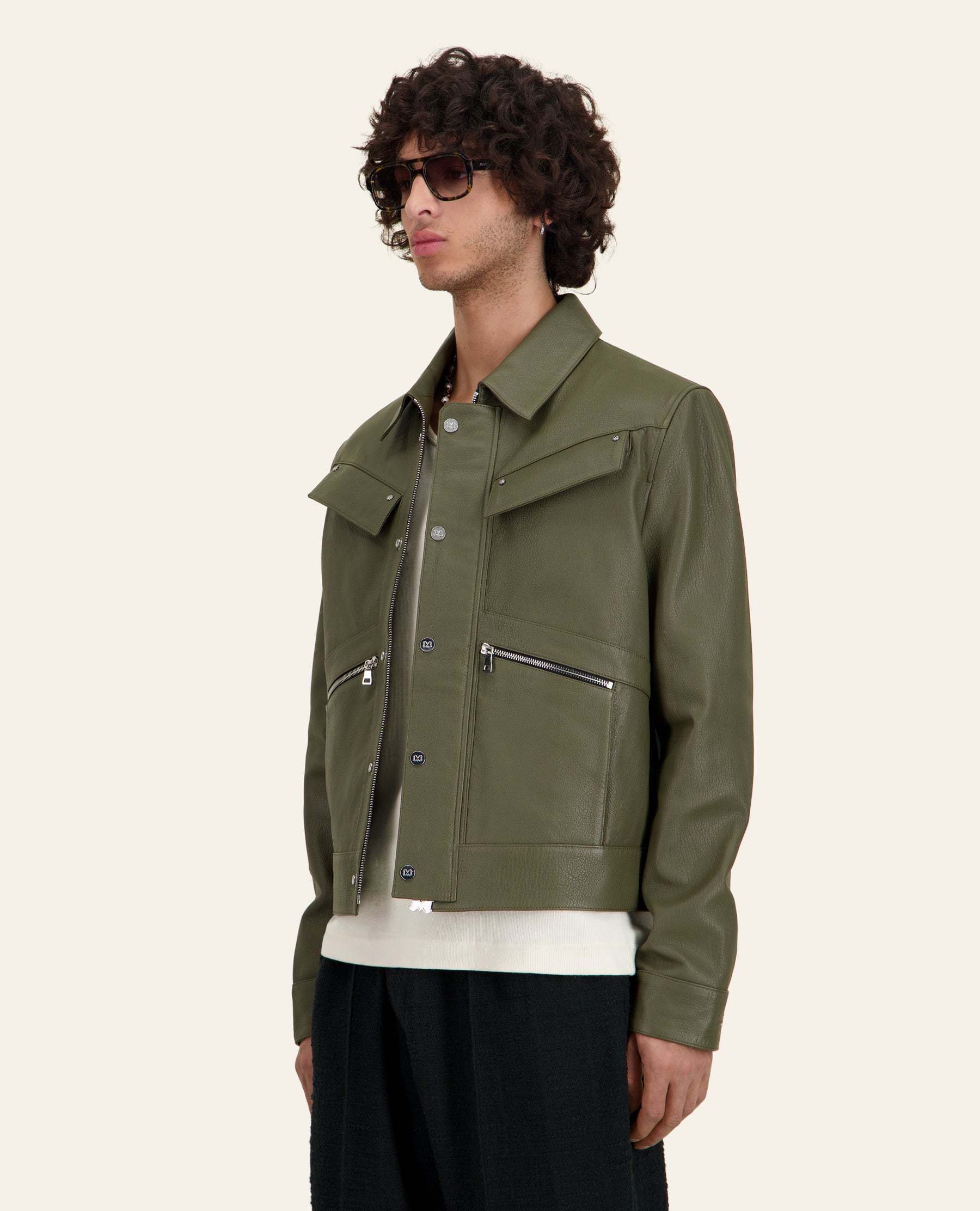 VESTE EN CUIR RODEO KHAKI