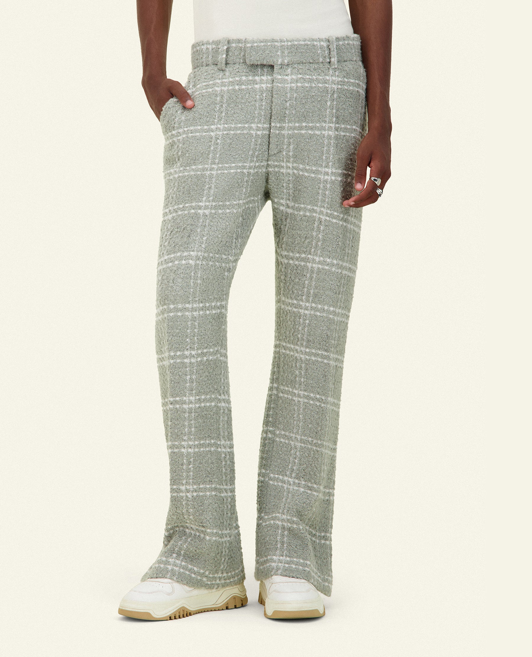 GREY-GREEN TWEED TUX PANTS